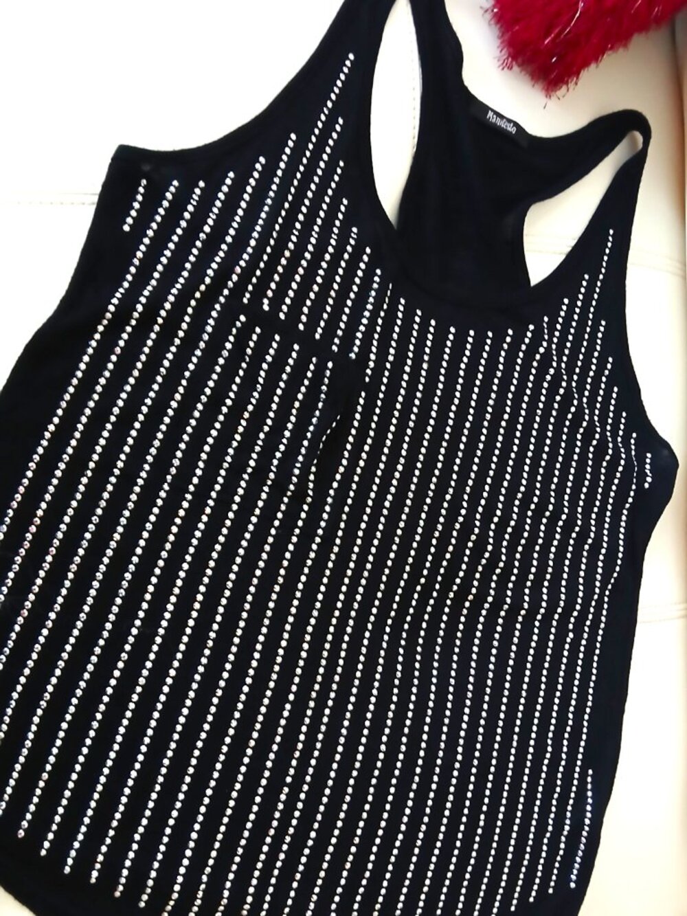 Manifesto Sleeveless Rhinestone Front-Pocket Top